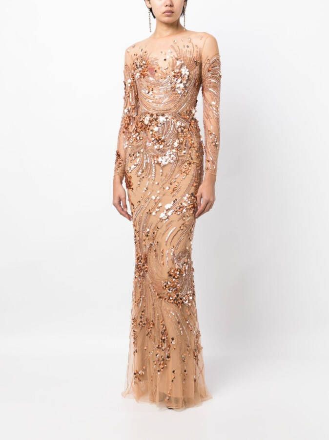Zuhair Murad Maxi-jurk met pailletten Beige
