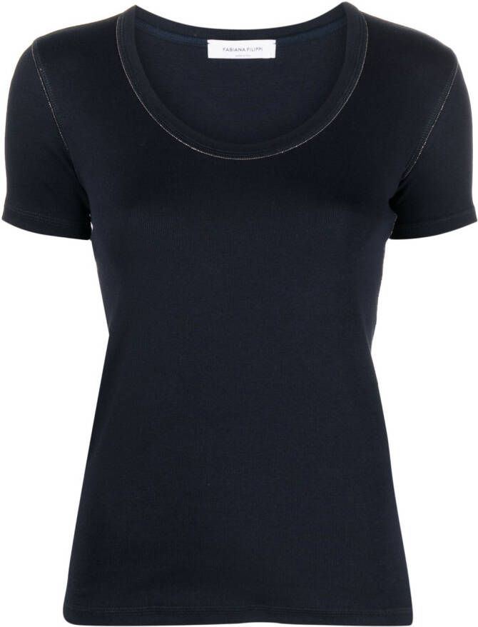 Fabiana Filippi T-shirt met diepe ronde hals Blauw