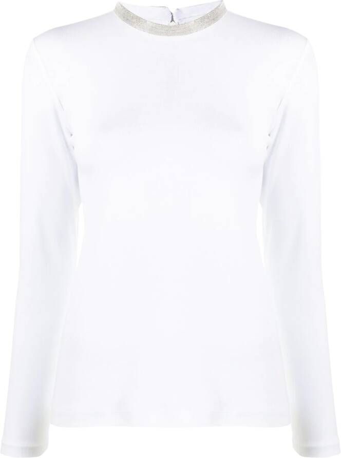 Fabiana Filippi T-shirt met kralen op de kraag Wit