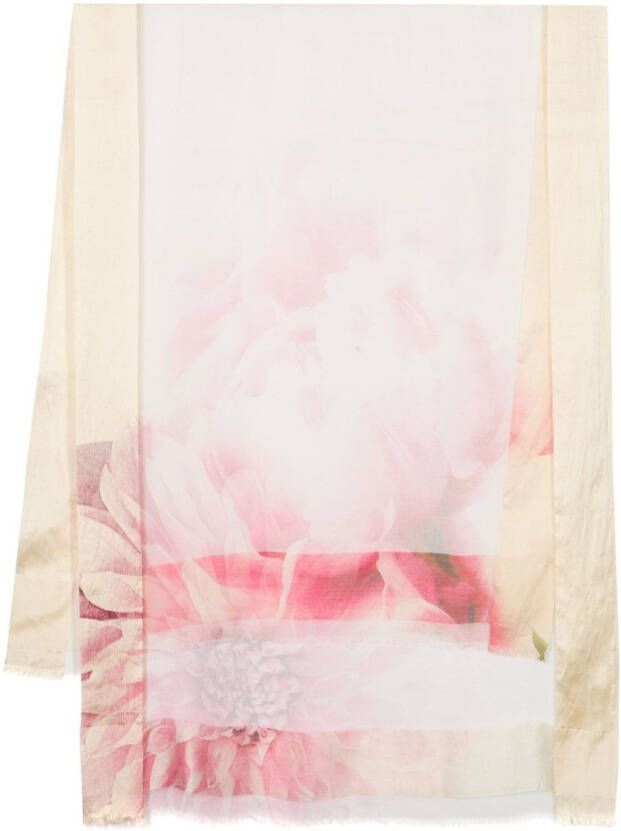 Faliero Sarti Sjaal met bloe print Beige