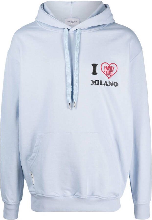 Family First Hoodie met geborduurd logo Blauw