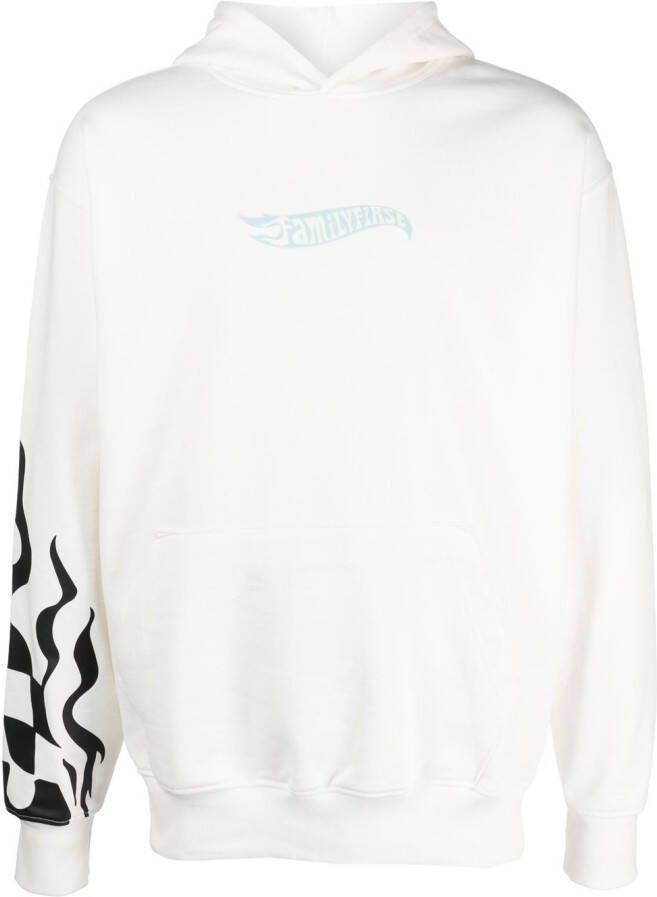 Family First Hoodie met print Wit