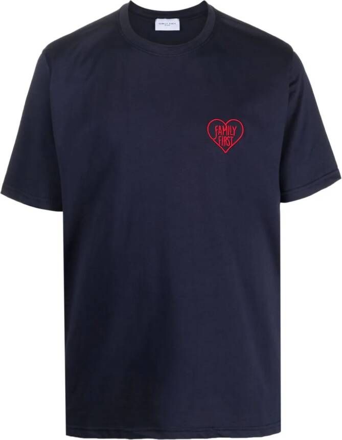 Family First T-shirt met geborduurd logo Blauw