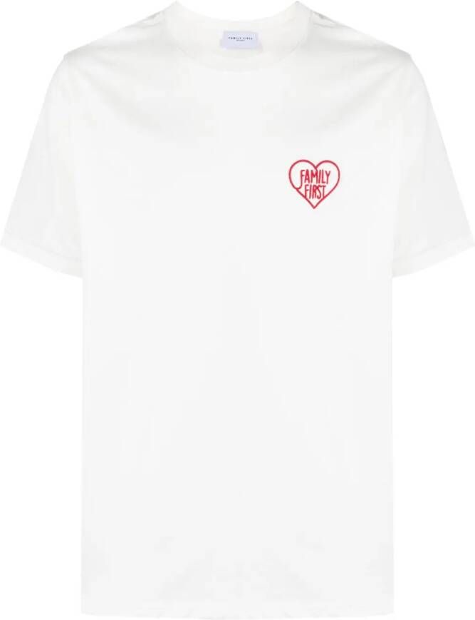 Family First T-shirt met geborduurd logo Wit