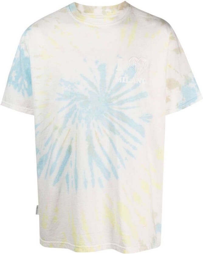 Family First T-shirt met tie-dye print Wit