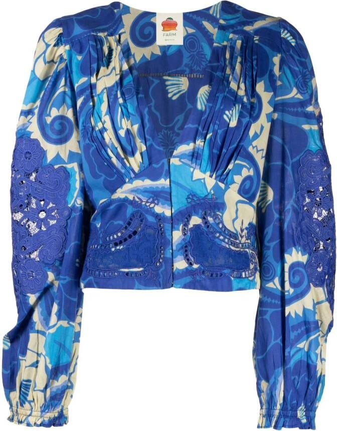 FARM Rio Blouse met tropische groef Blauw