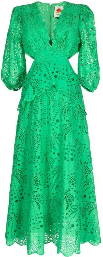 FARM Rio Broderie anglaise midi-jurk Groen