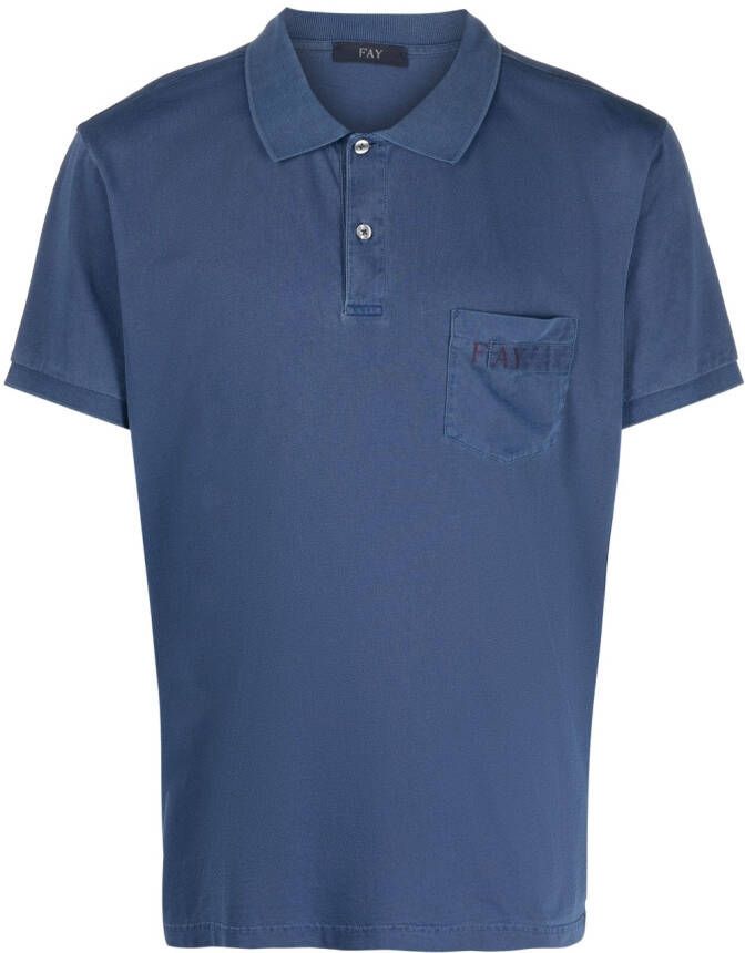 Fay logo-print cotton polo shirt Blauw