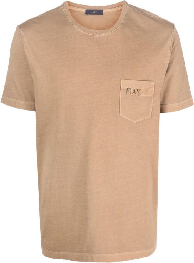 Fay T-shirt met logoprint Bruin