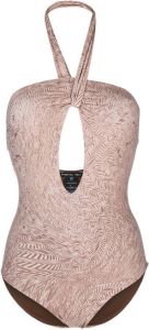 Federica Tosi herringbone-pattern halterneck swimsuit Beige