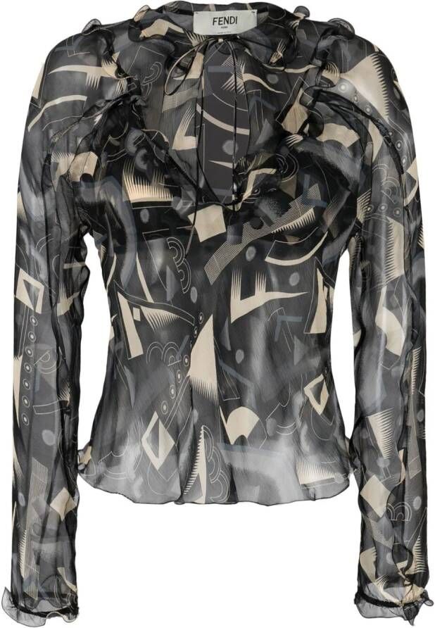 FENDI Blouse met grafische print Zwart