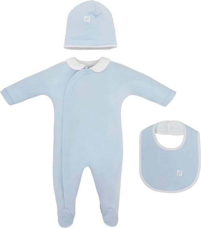 Fendi Kids Babypakje met geborduurd logo Blauw