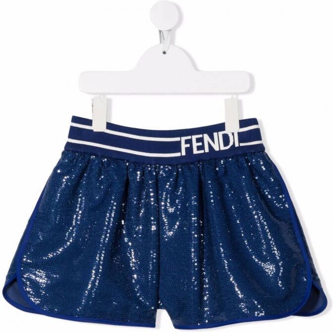 Fendi Kids Shorts verfraaid met pailletten Blauw