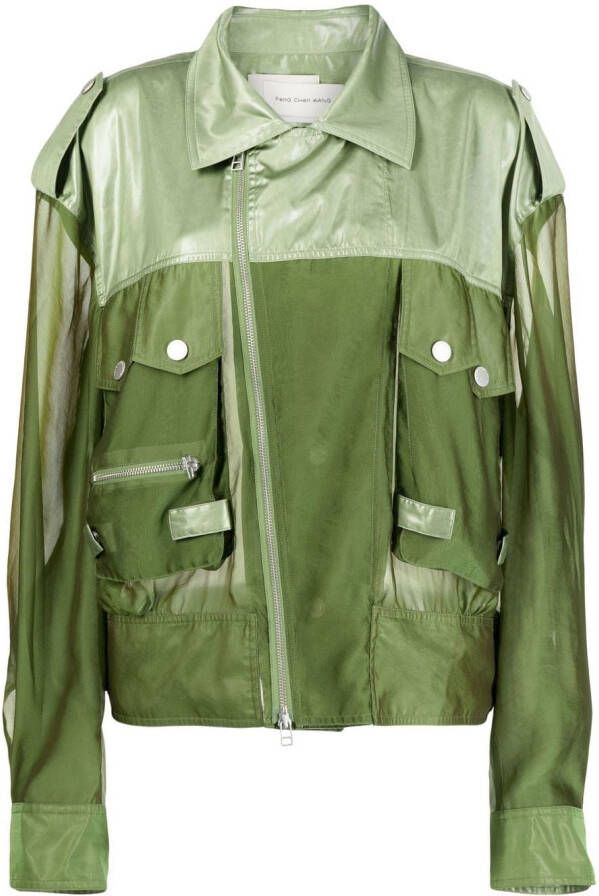 Feng Chen Wang Shirtjack met doorzichtige vlakken Groen