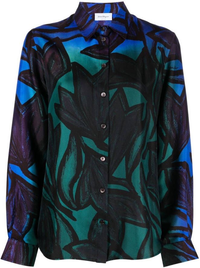 Ferragamo Blouse met grafische print Zwart