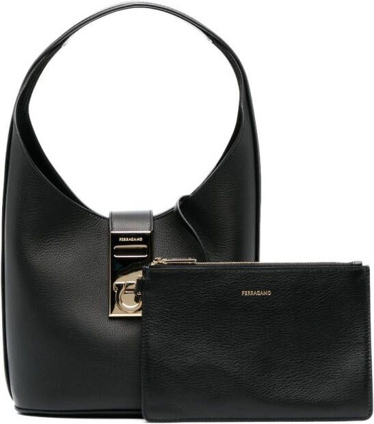Ferragamo Schoudertas met gegraveerd logo Zwart