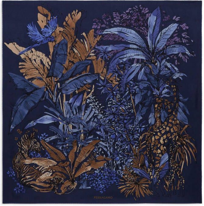 Ferragamo Sjaal met palmboomprint Blauw