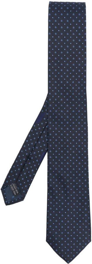 Ferragamo Riccione silk embroidered-design tie Blauw