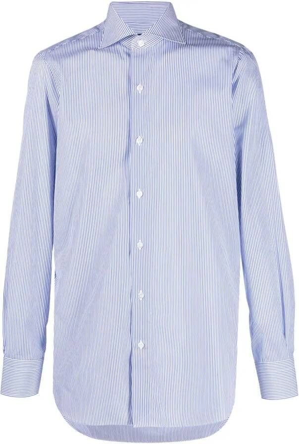 Finamore 1925 Napoli Gestreept overhemd Blauw