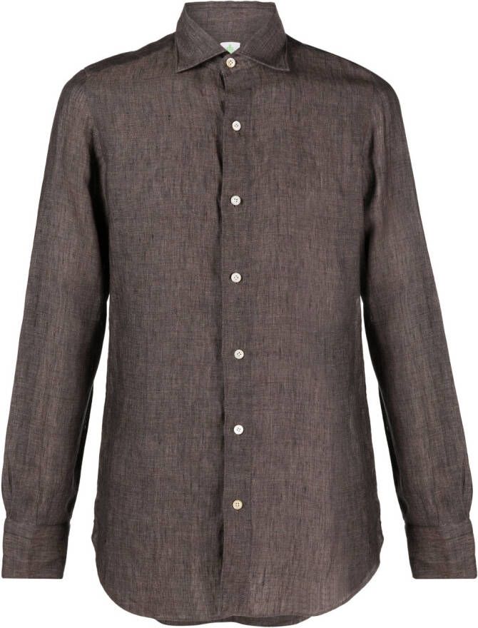 Finamore 1925 Napoli Linnen overhemd Bruin