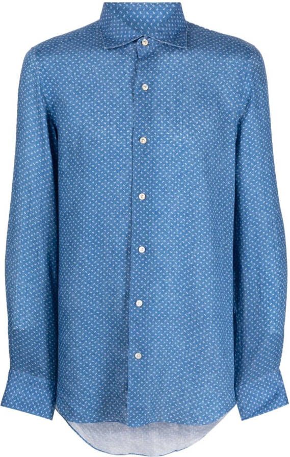 Finamore 1925 Napoli Overhemd met jacquard Blauw