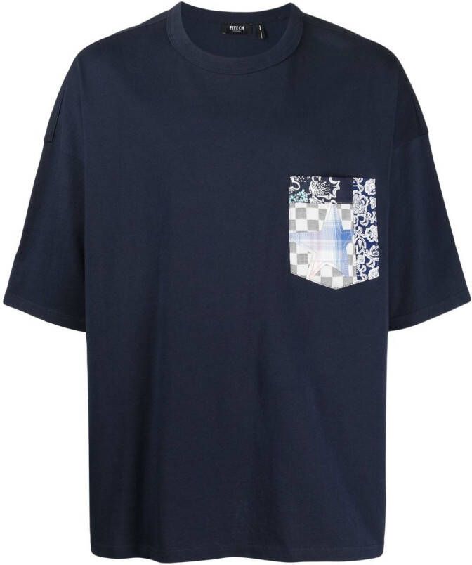 FIVE CM T-shirt met patch Blauw