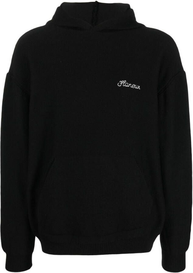 Flaneur Homme Hoodie met geborduurd logo Zwart