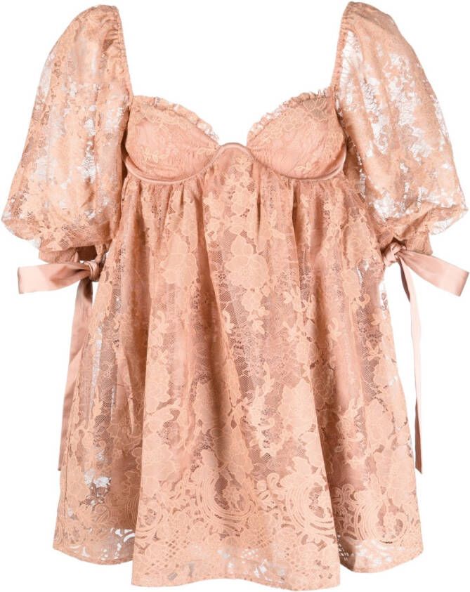For Love And Lemons Jurk met bloemenkant Roze