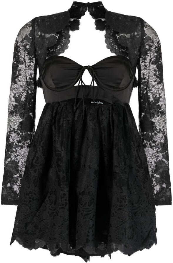 For Love And Lemons Mini-jurk met bloemenkant Zwart