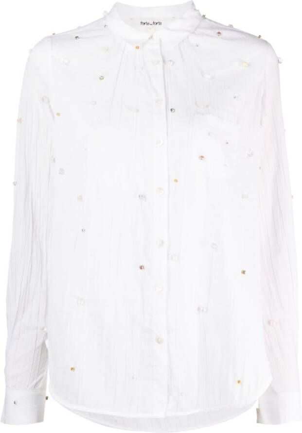 Forte pearl-embellished cotton shirt Wit