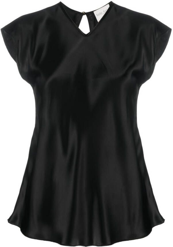Forte cap-sleeve satin-effect blouse Zwart