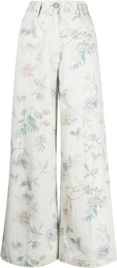 Forte Jeans met bloemenprint Wit