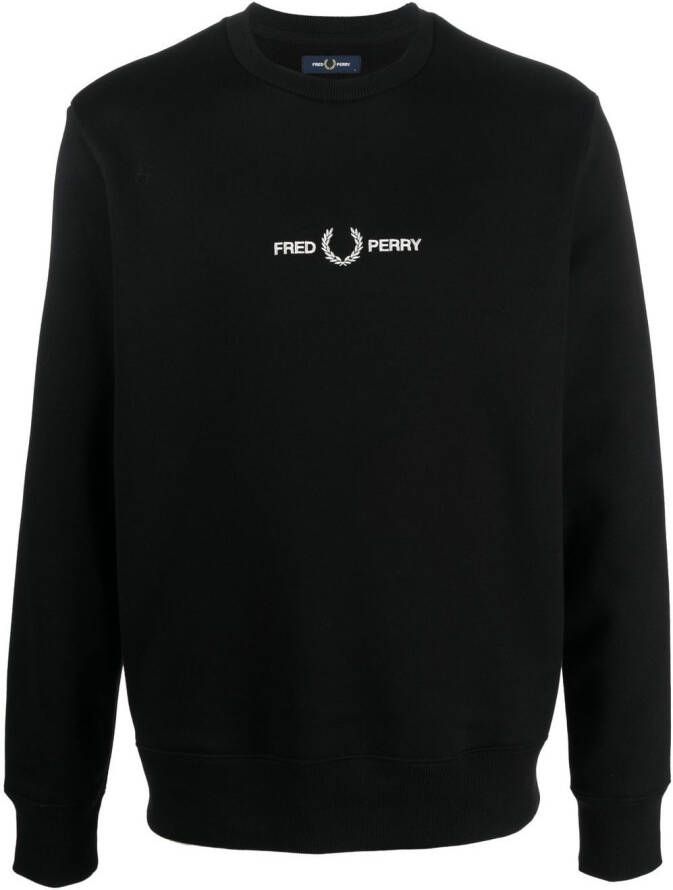 Fred Perry Sweater met geborduurd logo Zwart