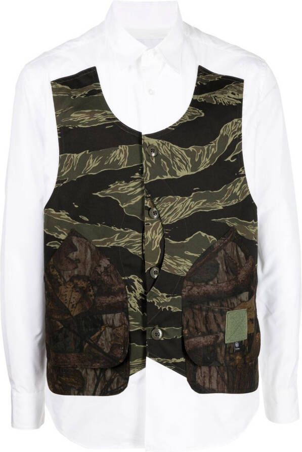 Fumito Ganryu Overhemd met camouflageprint Wit