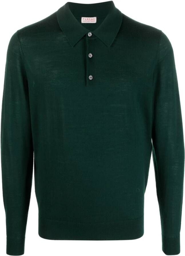 FURSAC Button-up wollen poloshirt Groen