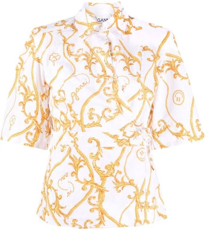GANNI Blouse met korte mouwen Wit