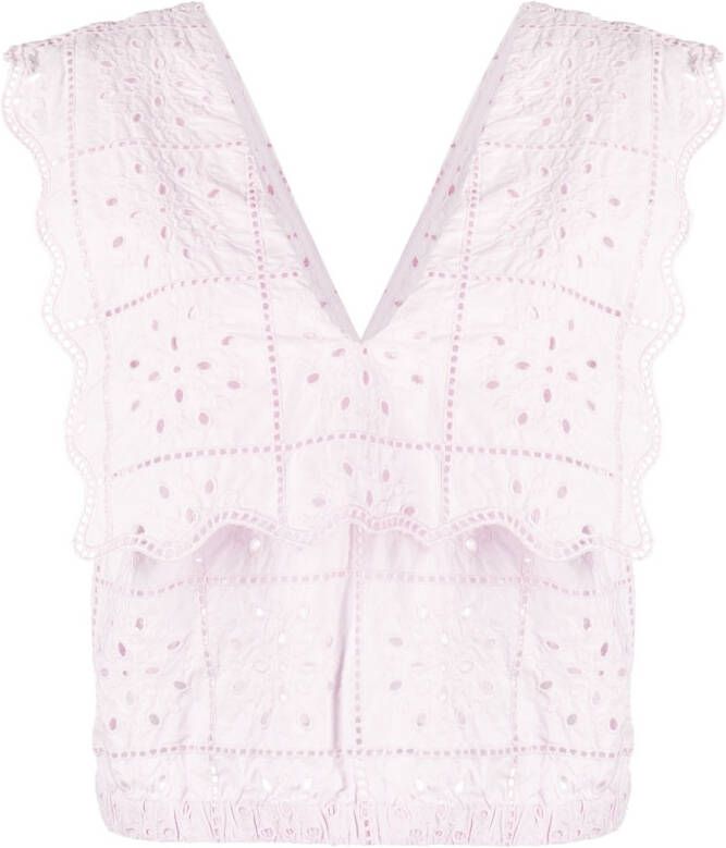 GANNI Broderie anglaise top Roze