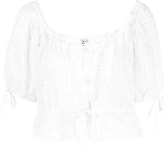 GANNI Broderie anglaise top Wit