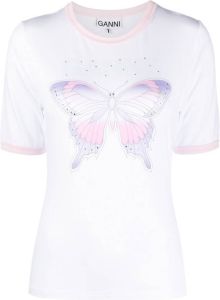 GANNI T-shirt met vlinderprint Wit