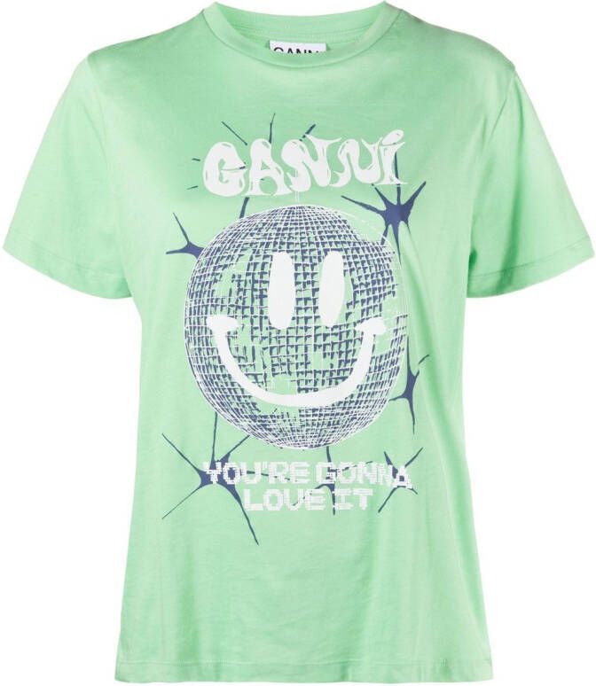 GANNI T-shirt met print Groen