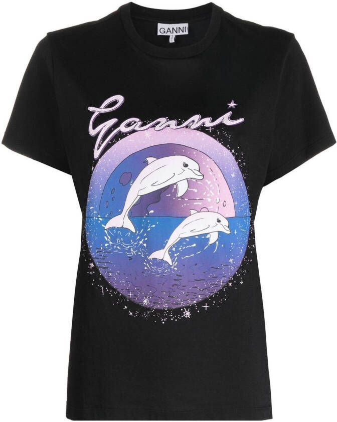 GANNI T-shirt met dolfijnprint Zwart
