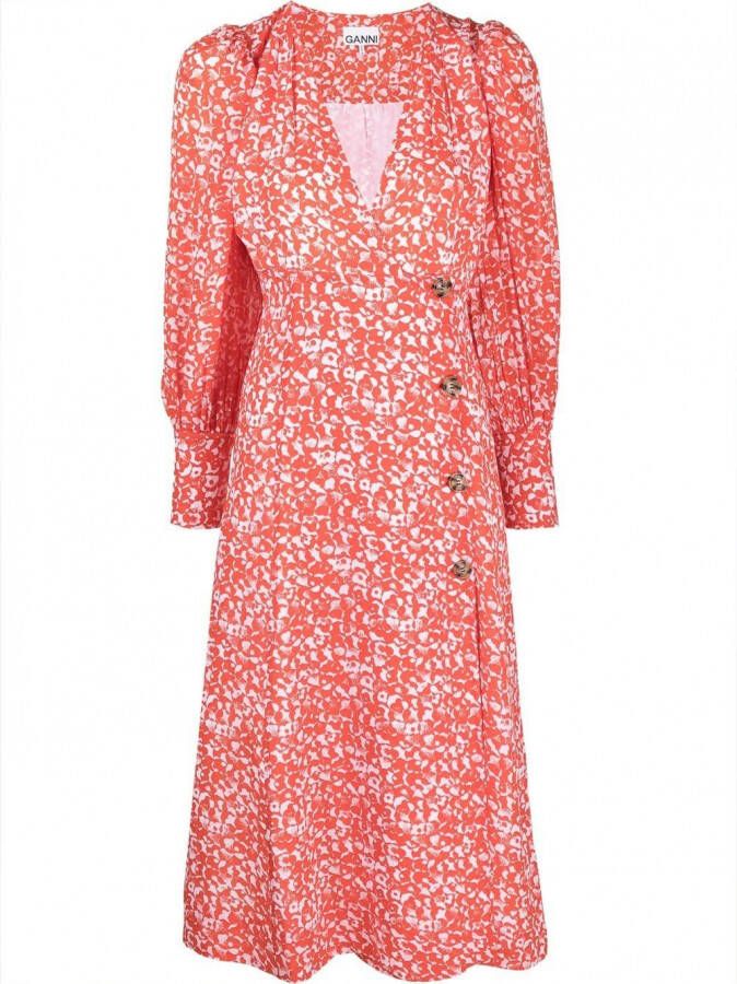 GANNI Jurk met bloemenprint Oranje