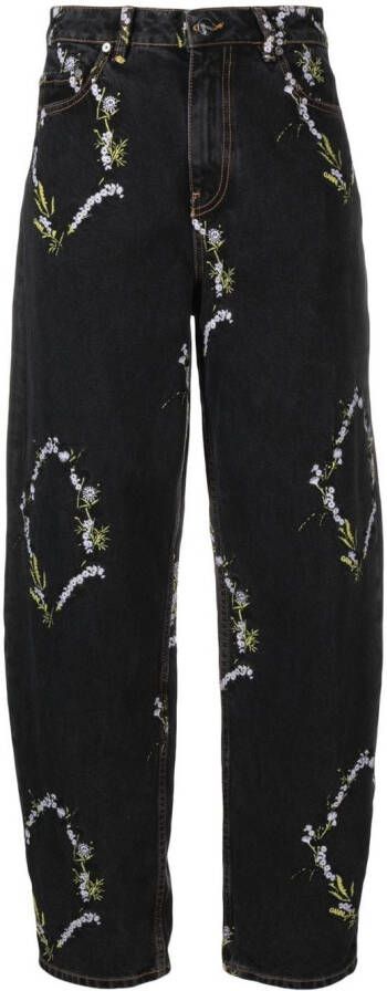 GANNI Jeans met geborduurde bloemen Zwart