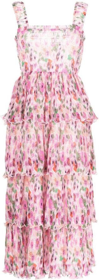 GANNI Midi-jurk met bloemenprint Roze