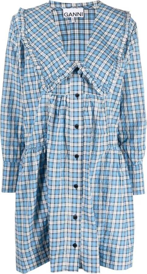 GANNI Gesmockte jurk Blauw