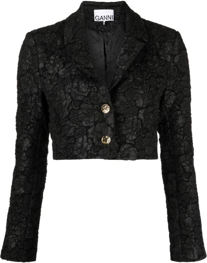 GANNI jacquard cropped blazer Zwart
