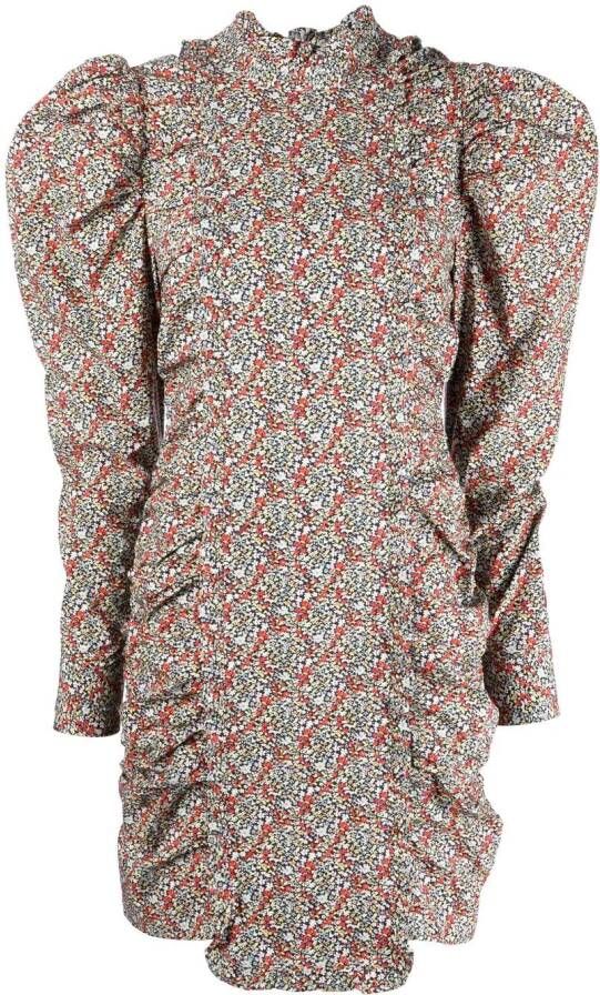 GANNI Jurk met pofmouwen en bloemenprint Blauw