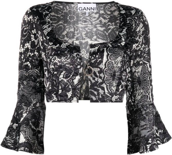 GANNI Cropped blouse Zwart