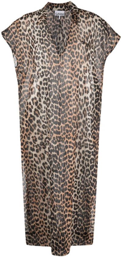 GANNI Kaftan met luipaardprint Zwart