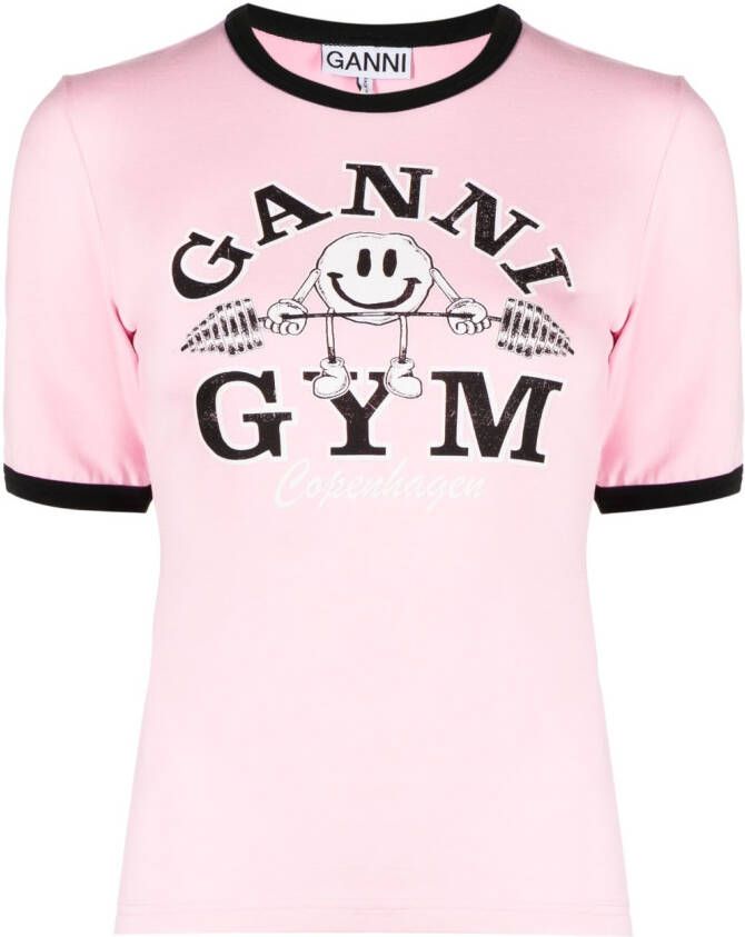 GANNI T-shirt met logoprint Roze
